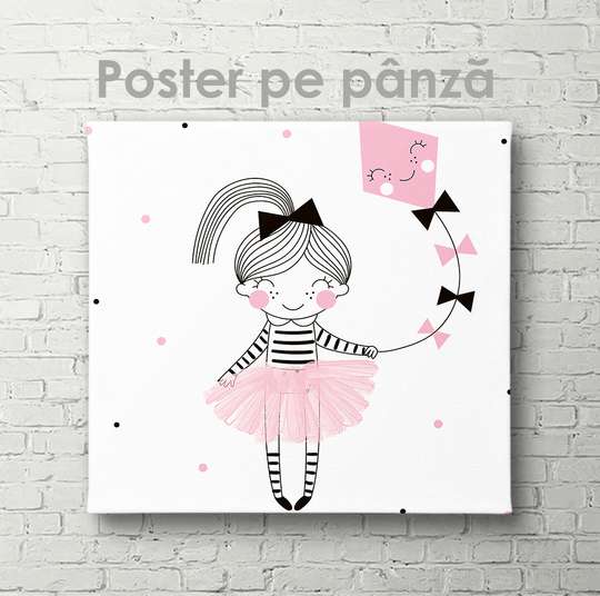 Poster - Girl with a kite, 40 x 40 см, Canvas on frame, For Kids