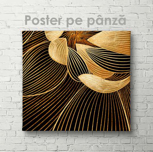 Poster - Golden lines on a black background, 40 x 40 см, Canvas on frame, Abstract