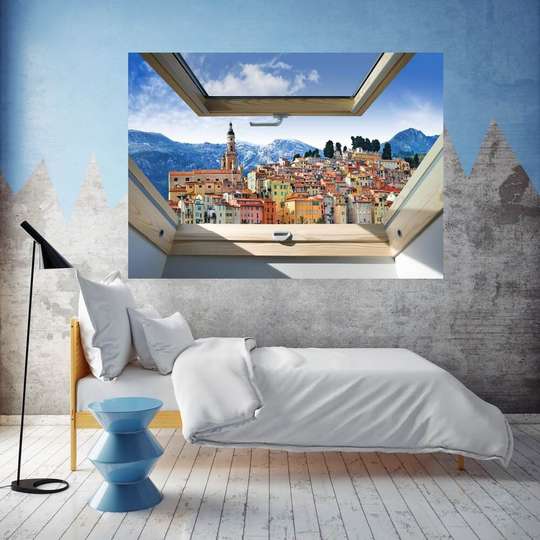 Wall Sticker - 3D window with city view