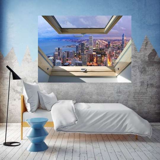 Wall Sticker - Window with city view at night