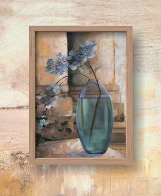 Постер - Стеклянная ваза с цветком на столе, 60 x 90 см, Постер в раме