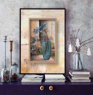 Постер - Стеклянная ваза с цветком на столе, 60 x 90 см, Постер в раме