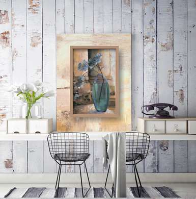Poster - Glass vase with a flower on the table, 60 x 90 см, Framed poster