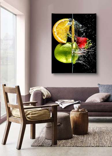 Poster - Fructe și apă, 30 x 45 см, Panza pe cadru, Alimente și Băuturi