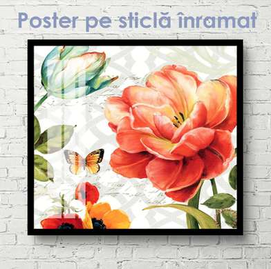 Poster - Composition of colorful flowers, 40 x 40 см, Canvas on frame
