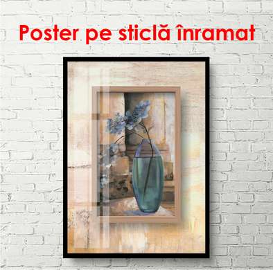 Poster - Vaza de sticlă cu o floare pe o masă, 60 x 90 см, Poster înrămat