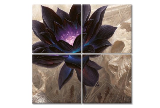 Модульная картина, Черный цветок лотоса, 120 x 120