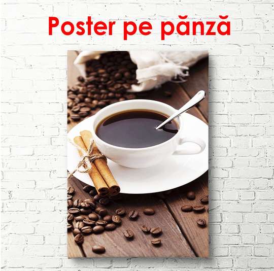 Постер - Корица и кофе, 30 x 60 см, Холст на подрамнике, Еда и Напитки