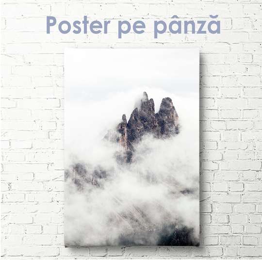 Постер - Скалы сквозь тумана, 30 x 60 см, Холст на подрамнике, Природа