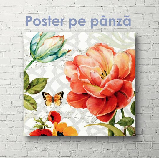Постер, Композиция красочных цветов, 40 x 40 см, Холст на подрамнике