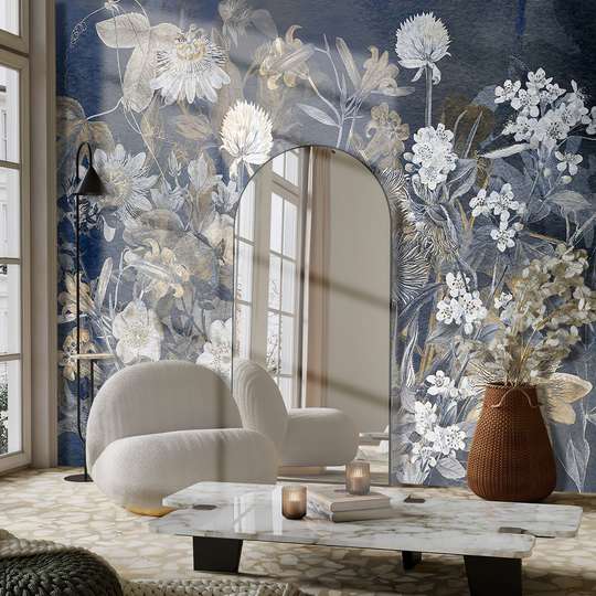 Wall Mural - Flowers on a blue background