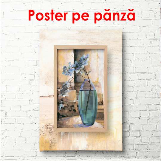 Постер, Стеклянная ваза с цветком на столе, 60 x 90 см, Постер в раме