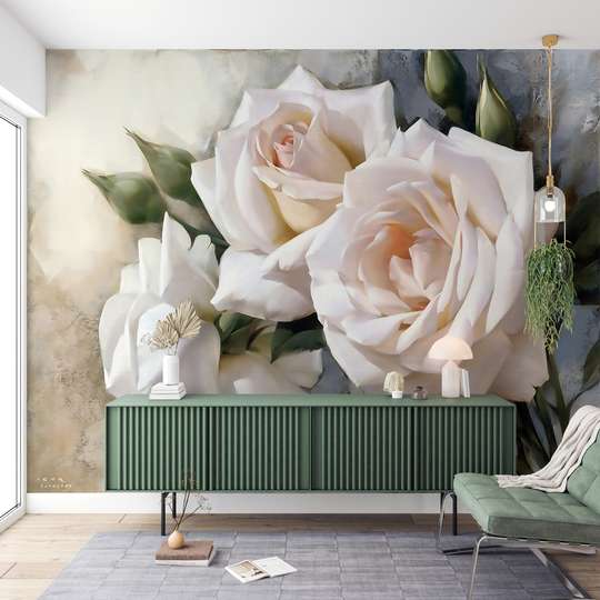 Фотообои - Нарисованные белые розы
