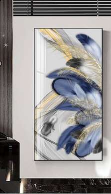 Постер - Голубые перья, 30 x 60 см, Холст на подрамнике