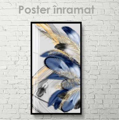 Poster - Blue feathers, 30 x 60 см, Canvas on frame