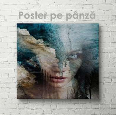 Постер - Абстрактный портрет девушке, 40 x 40 см, Холст на подрамнике