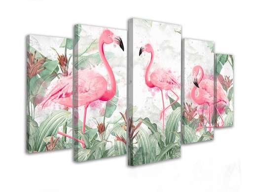 Модульная картина, Фламинго в зеленых джунглях, 108 х 60