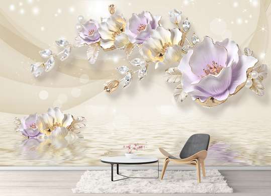 Wall Mural - Porcelain flowers with golden edges
