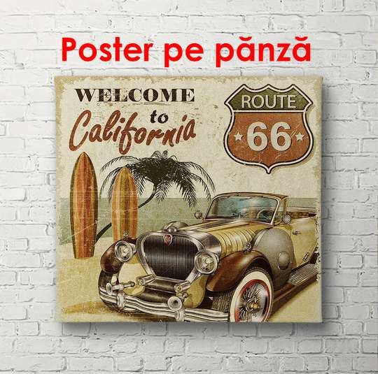Постер - Ретро автомобиль коричневого цвета, 100 x 100 см, Постер в раме, Винтаж