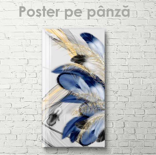 Постер - Голубые перья, 30 x 60 см, Холст на подрамнике, Гламур