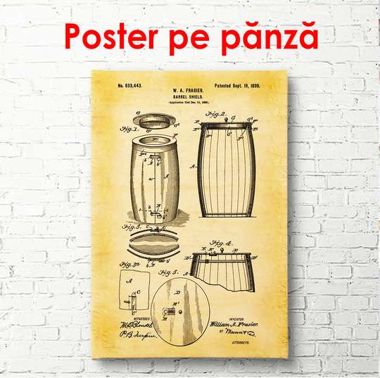 Постер - Чертеж бочки для вина, 60 x 90 см, Постер в раме, Винтаж