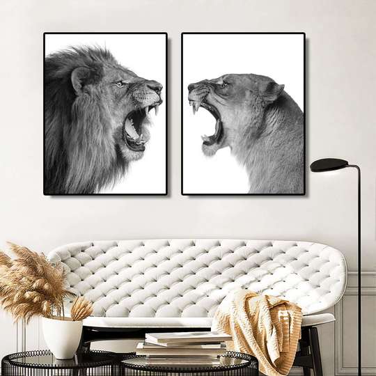 Poster - Lion and Lioness, 60 x 90 см, Framed poster on glass, Sets