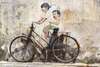 Постер - Дети и велосипед, 45 x 30 см, Холст на подрамнике