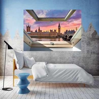 Stickere pentru pereți - Fereastra 3D cu vedere spre Londra, 130 х 85