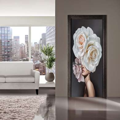 3D door sticker, White rose, 60 x 90cm