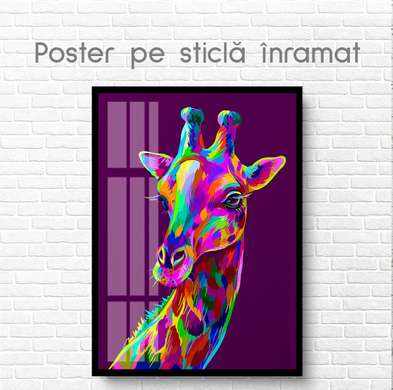 Poster, Girafă multicoloră, 40 x 60 см, Poster inramat pe sticla