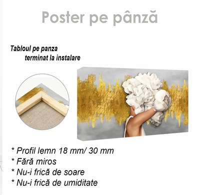 Poster - Peony girl, 60 x 30 см, Canvas on frame