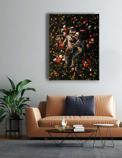 Poster - Cuplul romantic se odihnește printre flori, 30 x 45 см, Panza pe cadru, Fantezie
