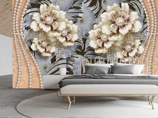 Wall Mural - Beige flowers on an abstract background
