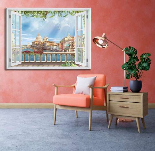 Наклейка на стену - 3D-окно с видом на Венецию, 130 х 85