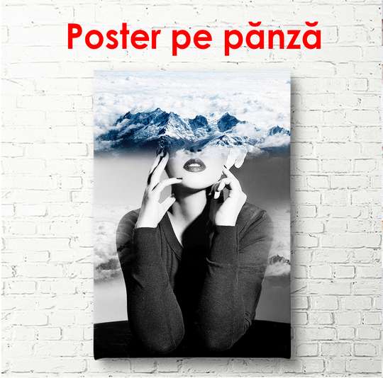 Постер - Портрет девушки в облаках, 60 x 90 см, Постер в раме, Гламур