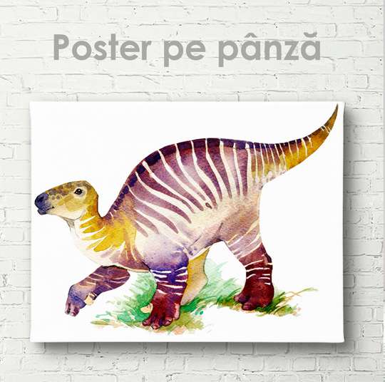 Постер - Динозавр в акварели, 45 x 30 см, Холст на подрамнике, Для Детей