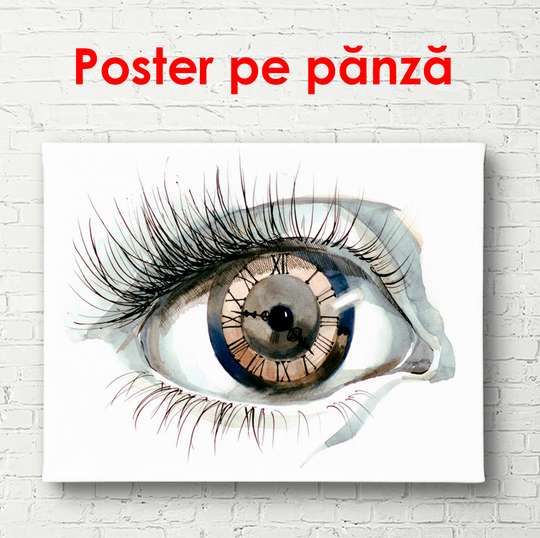 Постер - Часы в виде глаза, 90 x 60 см, Постер в раме, Минимализм