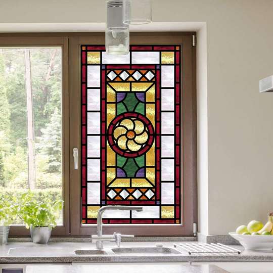 Window Privacy Film, Decorative stained glass window with elegant flower, 60 x 90cm, Transparent