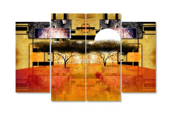 Tablou Pe Panza Multicanvas, Copaci africani în stil vintage, 198 x 115, 198 x 115