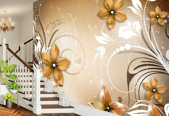 Wall Mural - Orange flowers with white outlines