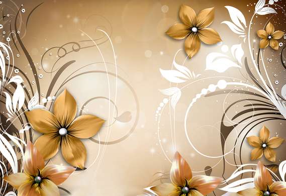 Wall Mural - Orange flowers with white outlines
