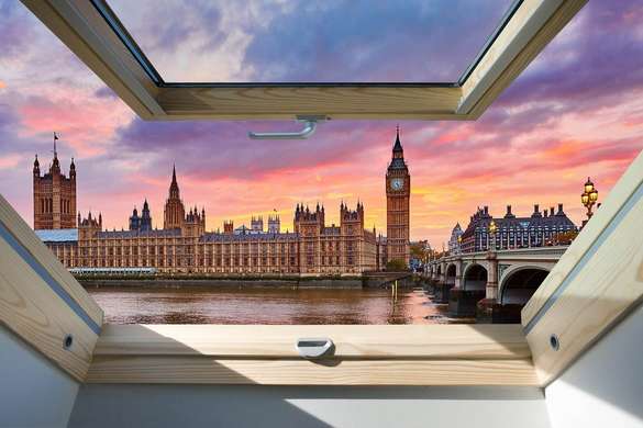 Stickere pentru pereți - Fereastra 3D cu vedere spre Londra, 130 х 85