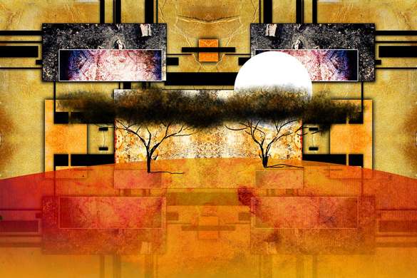 Модульная картина,Африканские деревья в винтажном стиле, 198 x 115, 198 x 115