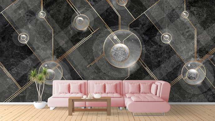 Wall Mural - Gray textured wall with golden elements