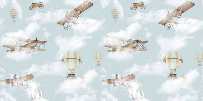 Фотообои - Воздушные шары и самолете в голубом небе