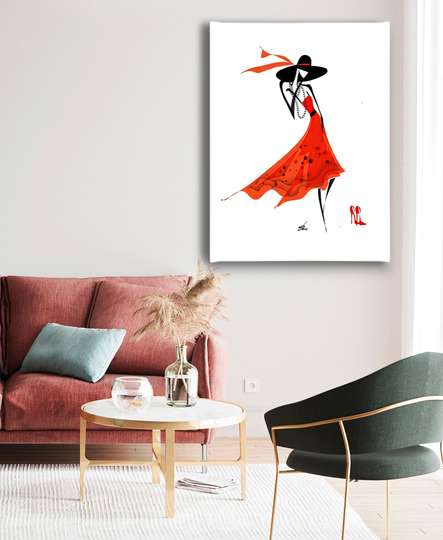 Poster - Doamnă cu pălărie neagră, 30 x 45 см, Panza pe cadru, Pictura