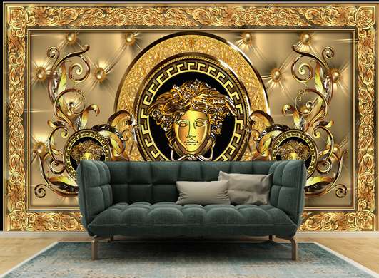 Fototapet - Logo Versace pe un perete galben