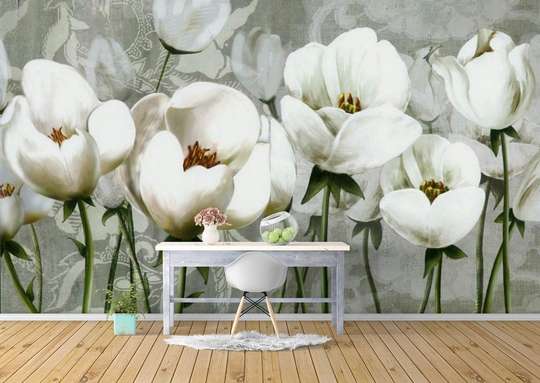 Fototapet - Un câmp cu flori albe