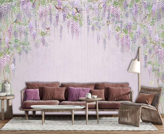 Fototapet - Flori de glicine pe fundal violet