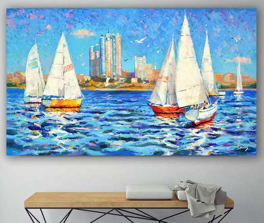 Poster - Yachts with sails, 60 x 30 см, Canvas on frame, Art